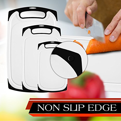 Plastic Cutting Boards Set of 3, Dishwasher Safe Reversible Cutting Boards with Non-Slip Feet & Deep Drip Juice Groove for Chopping Foods, BPA Free, FDA Approved Materials & Eco Friendly (Black) - Thumbnail 6