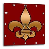 3dRose LLC Black and Gold Fleur De Lis on Maroon Background Christian Symbol Wall Clock, 10 by 10-Inch, Large