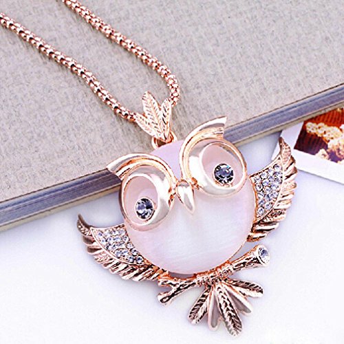 Necklace for Women, Hmlai Ladies Fashion Beautiful Crystal Vintage Owl Pendant Jewelry (Rose Gold) - Thumbnail 2