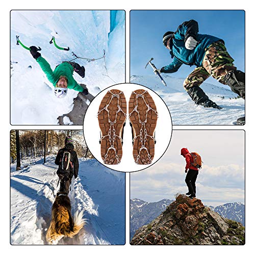 Hapire Black Traction Cleats Crampons Unisex Men Women Ice Grippers Anti-Slip Stainless Steel Snow Spikes for Shoes Boots Spikes Winter Walking Hiking Climbing Spikes - Thumbnail 6