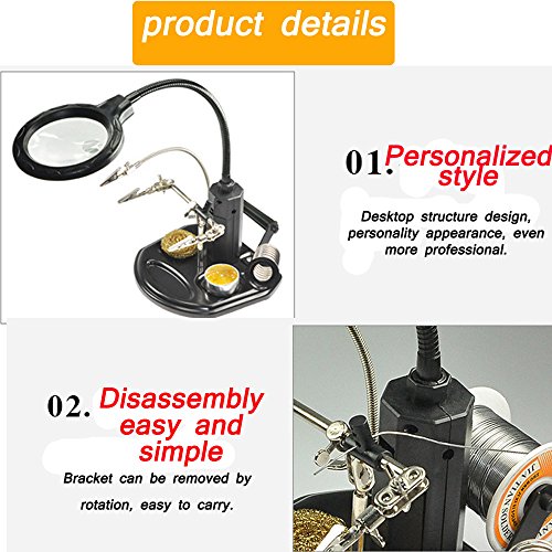 AORAEM 2.5X(6D)4X(12D)LED Lamp Helping Hands Magnifier Station,Magnifying Glass Stand with Clamp and Alligator Clips for Work and Hobby