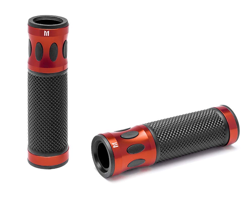 Motorbike Handlebar Hand Grips fits 22mm 7/8" bars - Dark Orange - Anodised Aluminium with Non Slip Rubber for Comfort