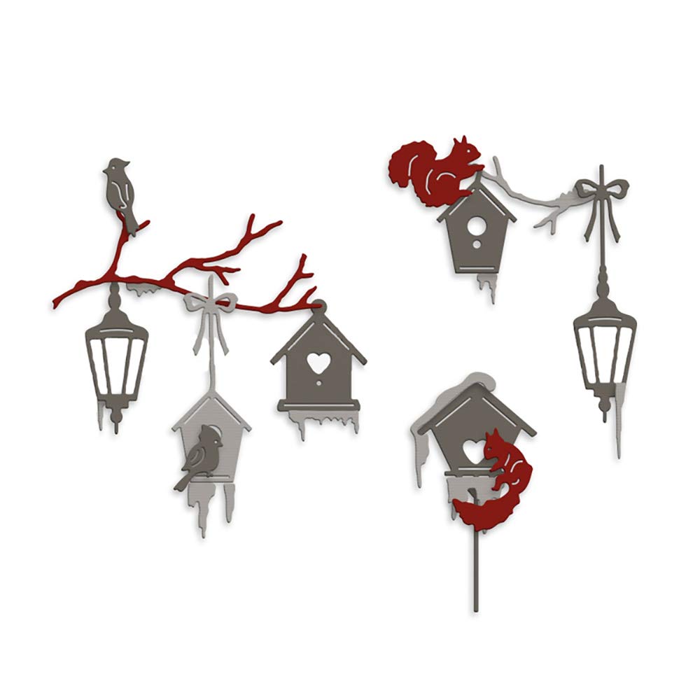 Christmas Lantern Lamp Tree Branch Fox Cats Birds Dies for Card Making Christmas New Metal Die cuts for Paper Crafting Scrapbooking Embossing Handmade Crafts Stencils Crafts Scrapbooking Suppliies