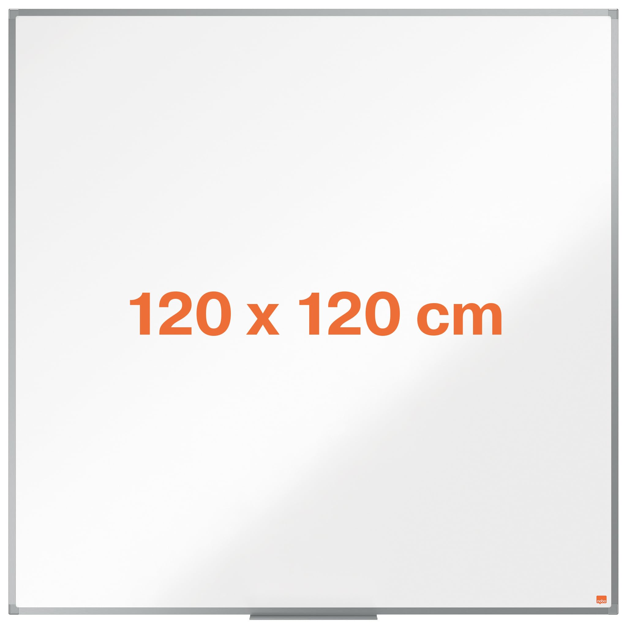 Nobo Steel Magnetic Whiteboard, 1200 x 1200mm, Aluminium Trim, Corner Wall Mounting, Includes Whiteboard Pen Tray, Essence Range, 120 x 120cm, White, 1915449