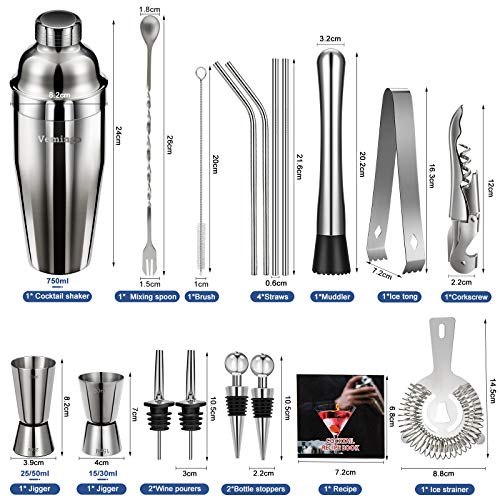 18 Teiliges Geschenkset Cocktail Set Shaker 750ML | Cocktail Shaker Set Edelstahl | Cocktailshaker Geschenk Cocktail Bar… – Bild 3