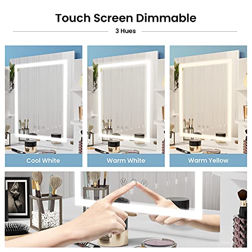 POVISON Vanity Desk with Lighted Mirror, Makeup Vanity Table with Touch