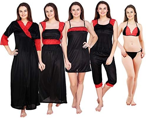 House Of Sensations Ladies Satin Women Combo Nighty for Women (Pack of Seven)(Free Credit Card Worth of Rs 299)