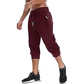 MAGNIVIT Men's 3/4 Jogger Capri Pants Workout Gym Below Knee Shorts Zipper Pockets Jogger Sweatpant Capris for Men