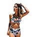 SherryDC Women's Push Up Padding Floral High Waisted Cut Out Bikini Swimsuit Black