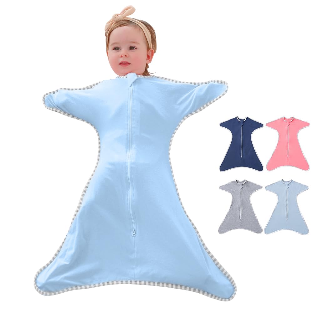 HINATAA Swaddle Wrap for Baby, Newborns Baby Swaddle Sack, Baby Swaddle Blankets Breathable Soft Premium Cotton for Kids Aged 0-3/3-6 Months (Blue, 3-6 months)