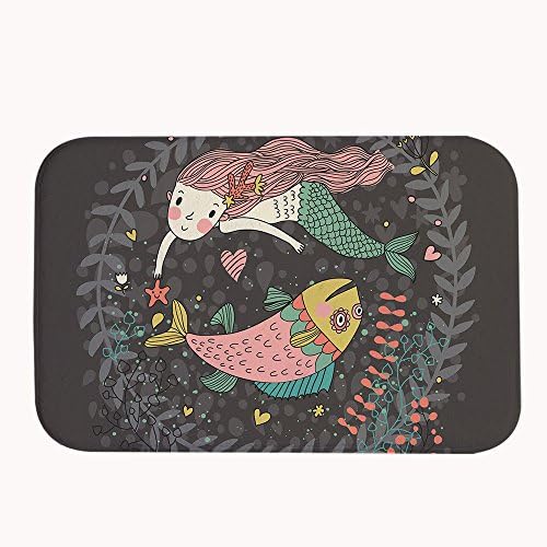 Ojngdafs Beautiful Little Mermaid Swimming with Big Fish Indoor or Outdoor Welcome Mat Super Absorbent Doormat 20" x 32"