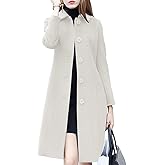 Leyoutx Women's Lapel Single Breasted Mid-Long Classic Solid Color Slim Fit Wool Blend Coat