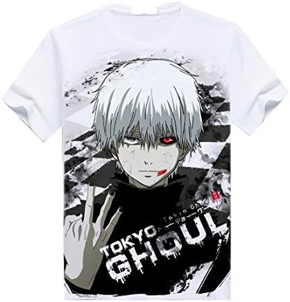 AnimeTown Tokyo Ghoul Cosplay Costume Anime Short Sleeves Tee T-shirt (L, White)