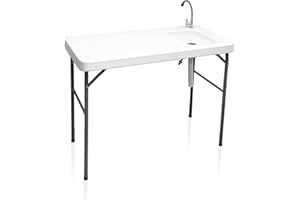 CAMP SOLUTIONS Fish Cleaning Table with Sink and Faucet, Portable Folding Camping Sink Table, Heavy Duty Fillet Table with Hose Hook Up, for Dock Beach Patio Picnic…