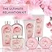 Spa Gift Basket with Heavenly Cherry Blossom Fragrance - Bath Set Includes Shower Gel, Bubble Bath, Bath Salts, Bath Bombs & More! Great Mother's Day, Christmas, Birthday or Anniversary Gift for Women
