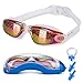 Asehuoz Swimming Goggles Anti Fog Shatterproof UV Protection,No Leaking with Silicone Nose Clip Ear Plugs and Protection Case Swimming Goggles Suit for Men Women Kids (Crimson)