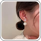 Yheakne Vintage Rhinestone Pearl Dangle Earrings Single Pearl Drop Earrings Round Cz Crystal Stud Earrings Gold Pearl Bead Earrings Pearl Wedding Earrings Jewelry for Women