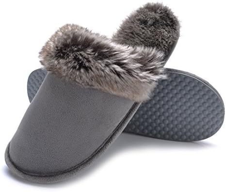 Womens slippers women indoor plush Slipper Winter size 8 gray comfortable suede nap fabric warm anti-skid shoes | Durable &amp; Extra Fluffy