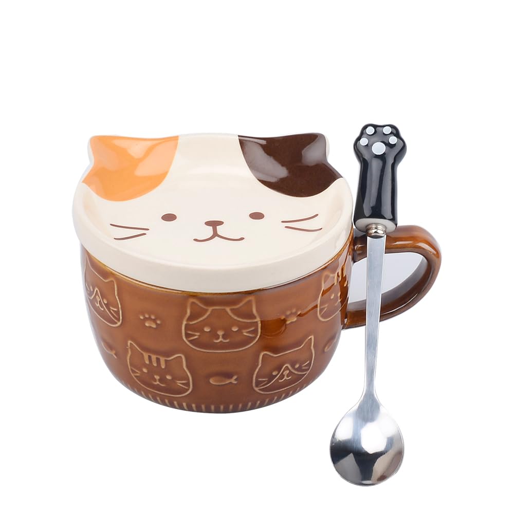 XinHuiGY Cute Cat Coffee Mug with Lid,Animal Tea Cup with Saucer Set,Kawaii Ceramic Mugs with Biscuit Holder and Spoon,Gifts for Women,Teacher,Friend,for Mothers Day,Easter,Christmas (Dog)