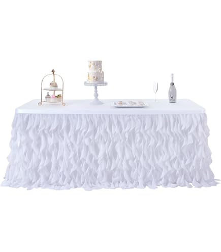 JEVIX 9ft White Tulle Table Skirt - Tutu Tablecloth For Birthday, Baby Shower, Party Decor (Rectangle Table) - View #7