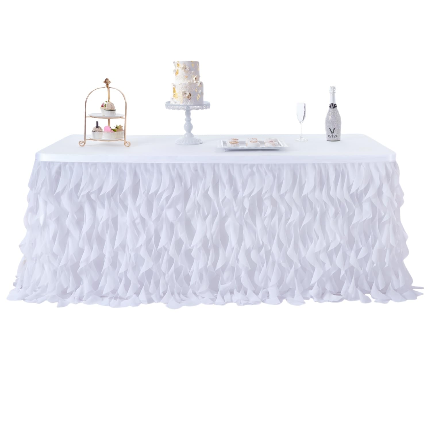 Photo 1 of leegleri 108inch White Tutu Table Skirt for Rectangle&Round Tables-Tulle Curly Willow Table Skirt Decorations, White Ruffle Tablecloth for Wedding Bridal Shower Birthday Party Decorations