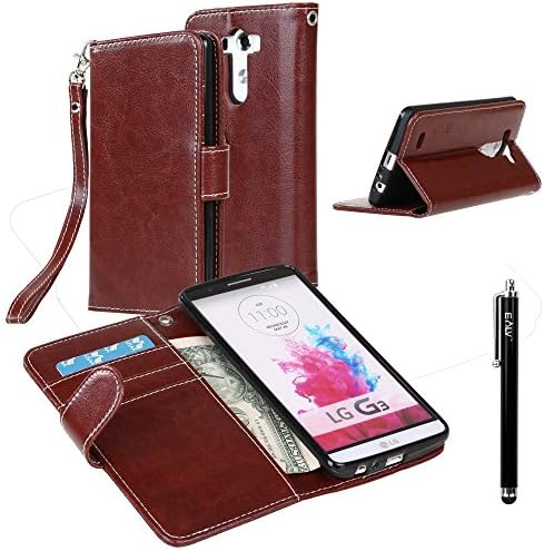 LG G3 Case, LG G3 Flip Case - E LV LG G3 Deluxe PU Leather Folio Wallet Full Body Protection Case Cover for LG G3 with 1 Stylus - Brown
