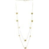 COOLSTEELANDBEYOND Gold Color Layered Beaded Necklace, Bohemian Chic Statement Necklace Long Chain, Cube Crystal Beads