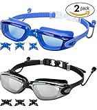 Swim Goggles(2 Pack or 1 Pack),Adult Swimming Goggles for Men Women Youth Kids,Anti Fog UV Protection,Leakproof