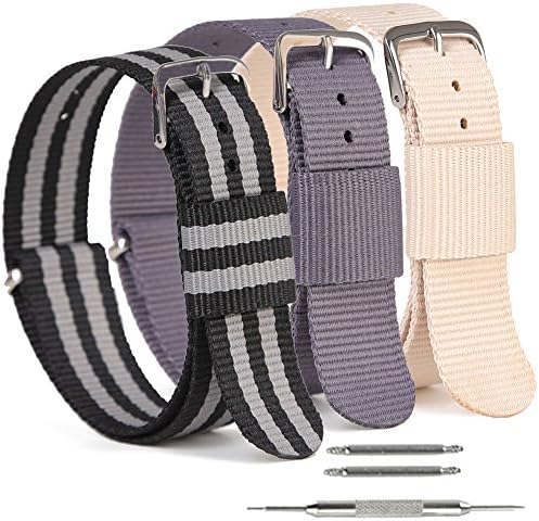 SIMCOLOR 3 Pack Nylon Watch Straps, Nylon Replacement Watch Bands 16mm 18mm 20mm 22mm 24mm for Men and Women