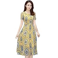 Tekijun Floral Print Dress for Women, Summer O-Neck Short Sleeve Midi Dress (Pink 3XL)