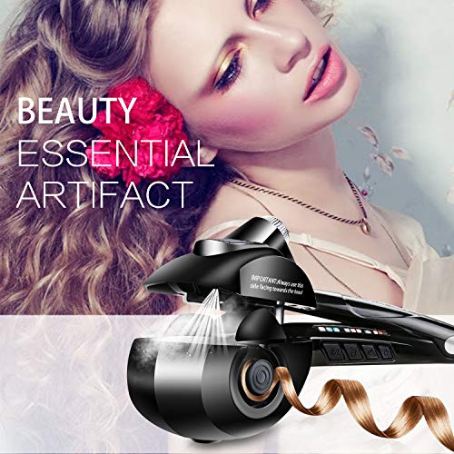 YITRUST Rotating Curling Iron Automatic Steam Hair Curlers Ceramic Wavy Hair Styling Steamer Spray Spiral Wands with LCD Display(Black)
