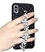 Omio for iPhone Xs Glitter Diamond Case with Finger Loop Strap Hand Chain Holder Bracelet Shiny Flower Luxury Cover Bling Crystal Sparkle Rhinestone Protective Floral