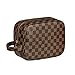 Luxouria Luxury Checkered Makeup Bag for Women (Brown), Men Toiletry Travel Pouch | Compact, Portable for Personal Storage, Cosmetic, Make Up | PU Vegan Leather with Zippered Access | Carry-On (Brown)