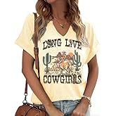 Cowgirl Outfits for Women V Neck Rodeo Western Shirts Cowboy Graphic Tees Country Music Nashville Tops