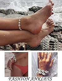 Hanpabum Juego de 6 pulseras tobilleras de playa para mujeres y niñas tobilleras, concha ajustable, diseño de tortuga de estrella de mar y turquesa