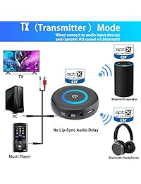 DIGMALL 2 en 1 Bluetooth V5.0 transmisor de audio receptor con aptX baja latencia, Bluetooth inalámbrico 0.138 in AUX adaptador S