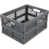 Ramddy 1 Pack 16 Quart Plastic Folding Collapsible Storage Crate, Grey | Storage Basket Bins
