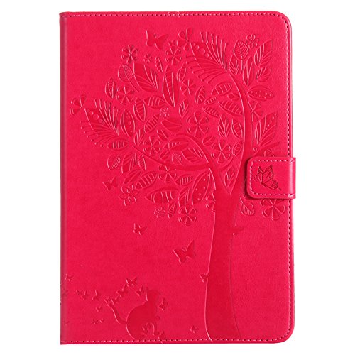 iPad Mini 2 Mini 3 Case, LittleMax(TM) Lightweight PU Leather Flip Stand Embossed Cat & Tree Case Smart Cover with Auto Wake/Sleep for Apple iPad Mini 3/2/1 [One Free Stylus Pen]-#2 Red - Thumbnail 2