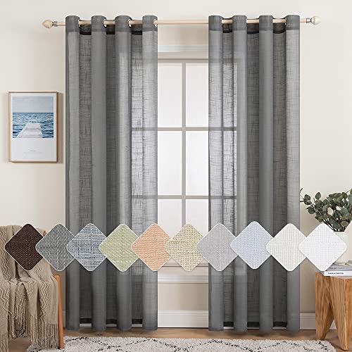 MIULEE Leinenoptik Voile Vorhänge Ösen 2er Dunkelgrau 140x215cm