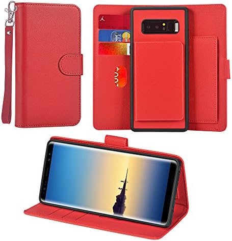 Galaxy Note 8 Case, UrSpeedtekLive Galaxy Note8 Detachable Wallet Case,Premium Vegan Leather Folio Flip Kickstand Case Cover with Card Slot,Wrist Strap,Magnetic Closure For Samsung Galaxy Note8,Red