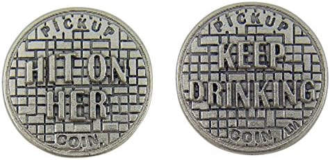 Silver Tone Hit on Her or Keep Drinking Novelty Pocket Token Gift for Adults, 1 1/8 Inch, Pack of 3