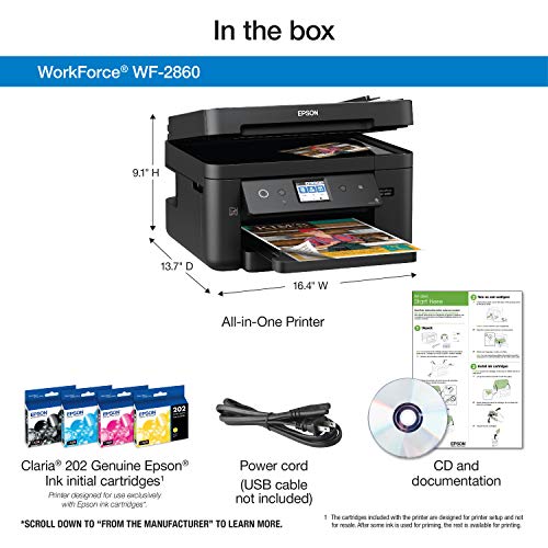 Epson Workforce WF2860 AllinOne Wireless Color Printer with Scanner