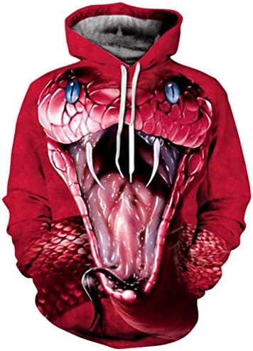 LOSLISS Red Snake Printed Kangaroo Pocket Loose Hoodie Hooded Sweatshirt Hoody 3XL