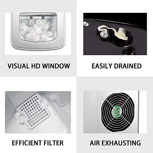 AGLUCKY Portable Ice Maker Machine Stainless Steel Covers,Countertop Automatic Ice Maker,26lbs/24hr,9pcs S/L Size Ice Cube Ready in 6-13 Mins,1.5lbs Ice Storage with Ice Scoop,Indicator Function,White