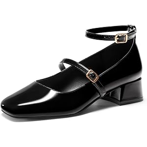 Coutgo Mary Jane Shoes Women Chunky Low Heels Square Toe Party Work Pumps | Closed Toe, 1.6-In Block Heel, Adjustable Buckle,