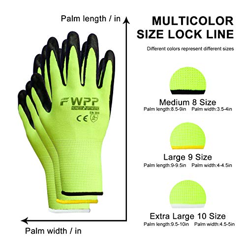 FWPP GL008003M12 Latex Coated Work Gloves Construction Gloves Pack of 12Pairs Medium Fluorescence Yellow - Thumbnail 4