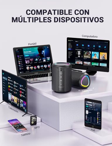 UOHHBOE Bluetooth 5.3 Speaker, Powerful Bluetooth Speaker with RGB Light, Powerful Bass, 15 W Bluetooth Speakers, Waterproof IPX5, TWS/AUX/TF – Ideal for Parties, Beach and Outdoors
