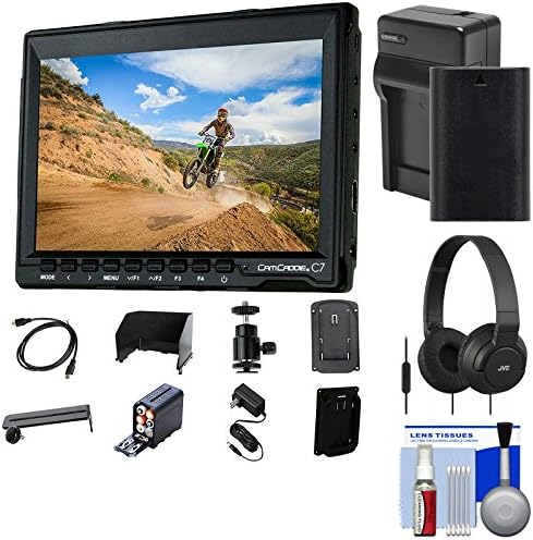 Cam CADDIE Portable 7" Camera-top Field HD IPS LCD Monitor (Canon LP-E6) + Ball Head + Sun Hood + HDMI Cable + Battery & Charger + Headphones Kit