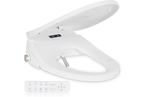 KioGro Smart Heated Toilet Seat for Elongated V-Shaped Toilets – Bidet Warm Water Wash, Self-Cleaning Nozzle, Warm Air Dryer, Deodorizer, Soft-Close Lid, LED Night Light & Remote Control, Easy Install
