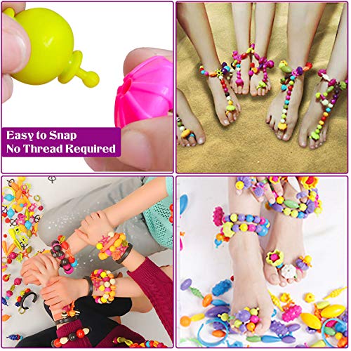Rosykidz Snap Pop Beads Set, 600 Pcs Arty Beads Jewelry Making Kit with Rhinestone Sticker, Bracelet Necklace Ring Hairband Earrings Arts and Crafts Toys for Kids 4, 5, 6, 7, 8, 9 Years Old Girls - Thumbnail 3